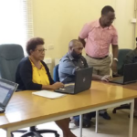 CAPTION: Participants in Papua New Guinea learning how to use video conferencing tools ahead of a Digital Transformation Centre training. Photo credit: ITU